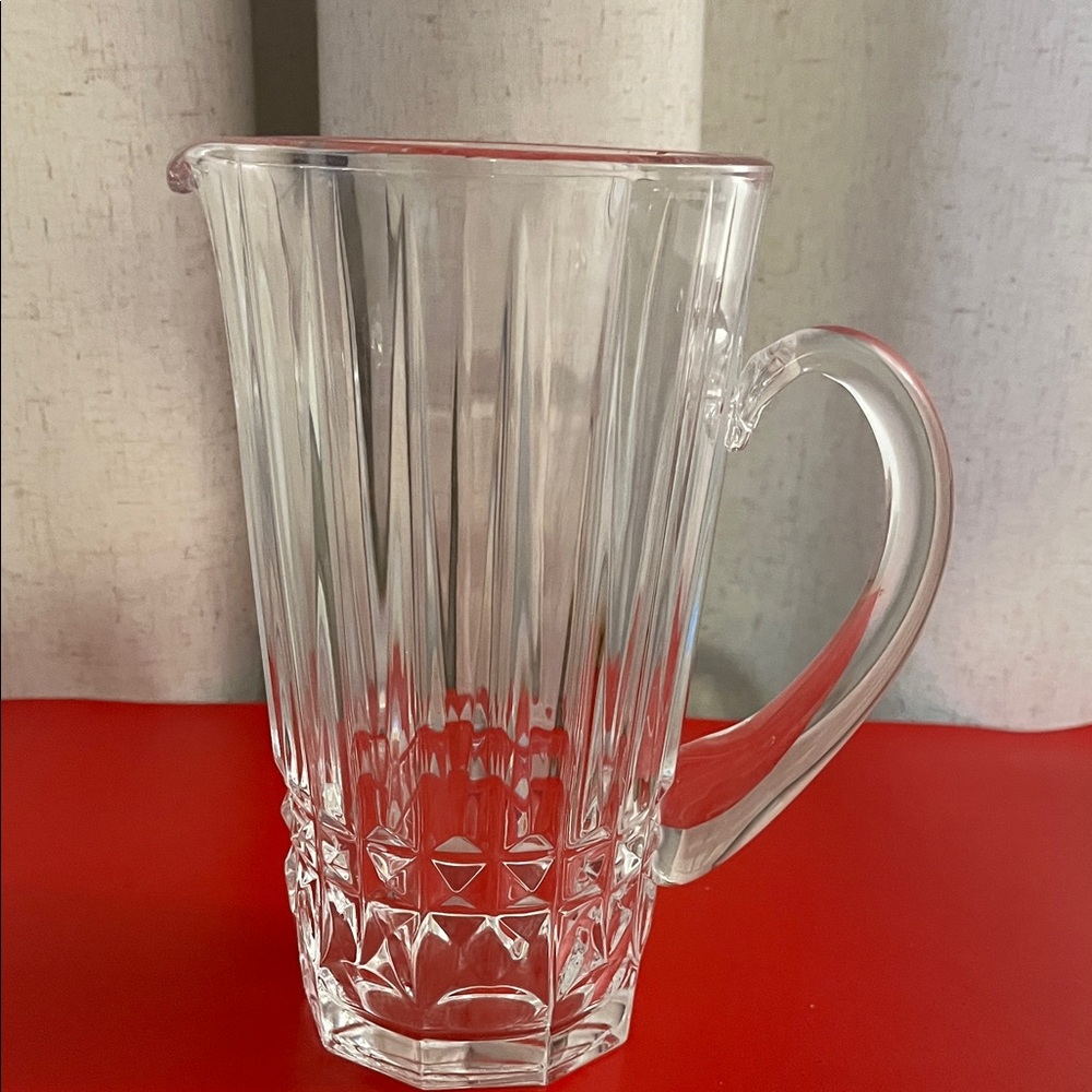 Vtg MCM Val Saint Lambert Balmoral Cut Crystal Water Pitcher 30oz/7.75", Signed